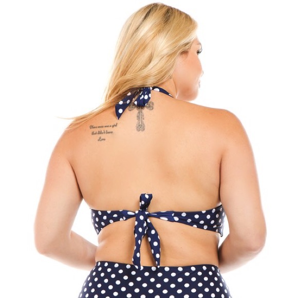 Navy Plus Retro Polka Dot Swimsuit - Picture 4 of 5